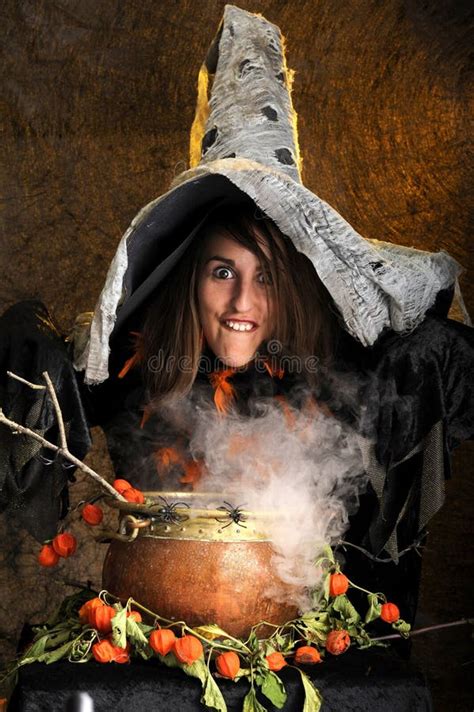 Witch Cooking In A Copper Cauldron Stock Photo Image 21539490