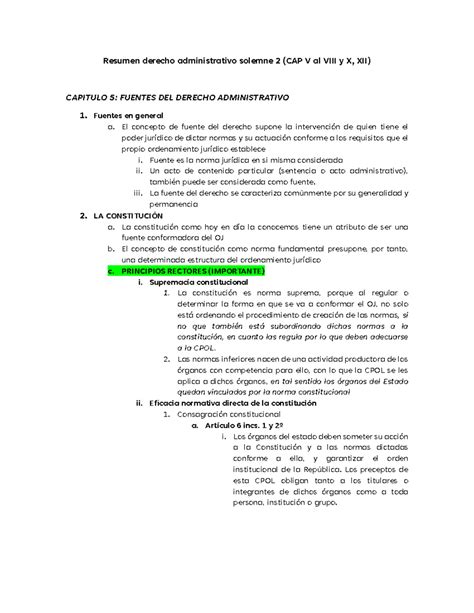 Resumen Derecho Administrativo Solemne 2 1 Fuentes En General A El