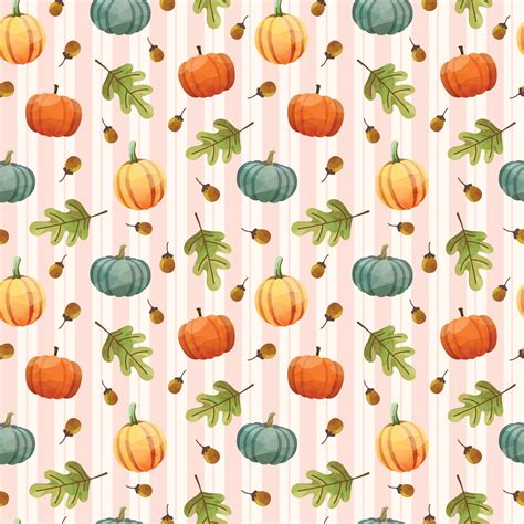 Seamless Pattern Background With Pumpkin Walnuts And Leaves