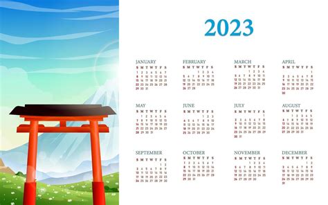 Flat landscape nature 2023 calendar template 14000499 Vector Art at ...