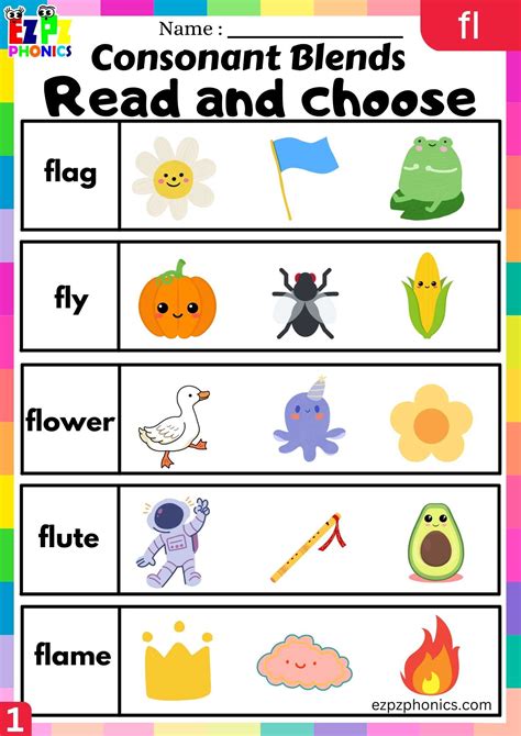 Group Fl Words Read And Choose Phonics Consonant Blends Worksheet