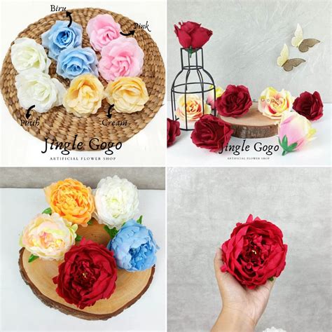 Jual Kelopak Kepala Bunga Mawar Plastik Kuntum Rose Peony Murah Hiasan