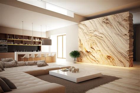 Premium Photo | Modern living room with a striking stone wall as the ...