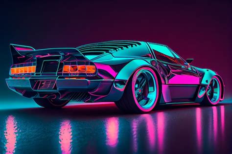 Cyberpunk Futuristic Retro Wave Synth Carro Carro Esporte Retro