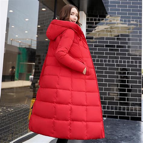 Cheap Women Winter Warm Thicken Slim Long Down Cotton Coat Hooded