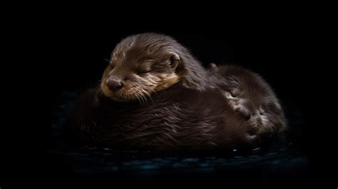 Premium AI Image | Baby otter sleeping on mommy otter water ripples ...