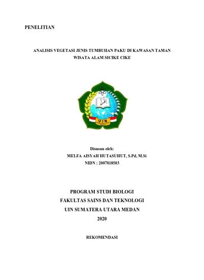 Analisis Vegetasi Jenis Tumbuhan Paku Di Kawasan Taman Wisata Alam