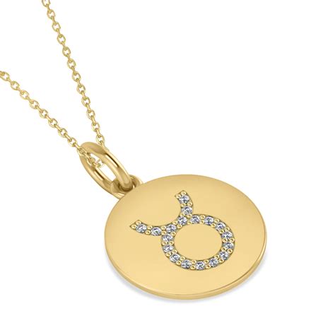 Diamond Taurus Zodiac Disk Pendant Necklace 14k Yellow Gold 009ct