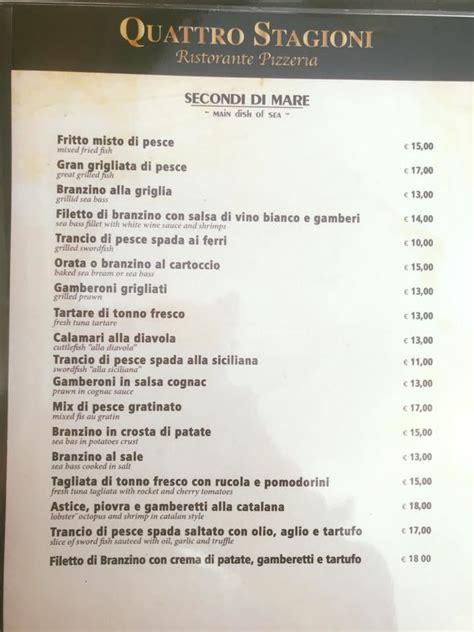 Menu At Quattro Stagioni Restaurant Varese