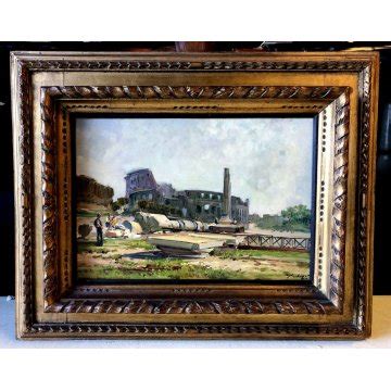 Antico Dipinto Olio Cesare Gheduzzi Veduta Roma Colosseo Landscape