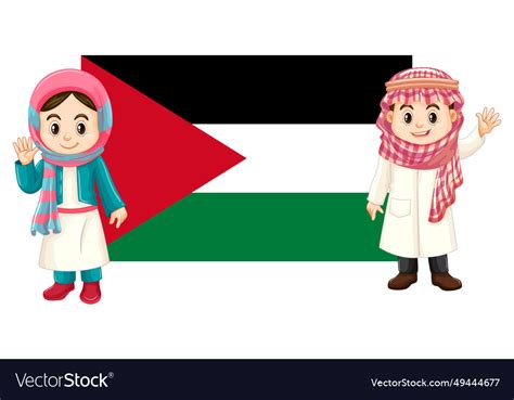 Palestine flag with cartoon characters standing Vector Image