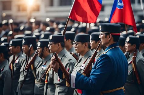 Premium Photo | Soldiers march in a military parade.