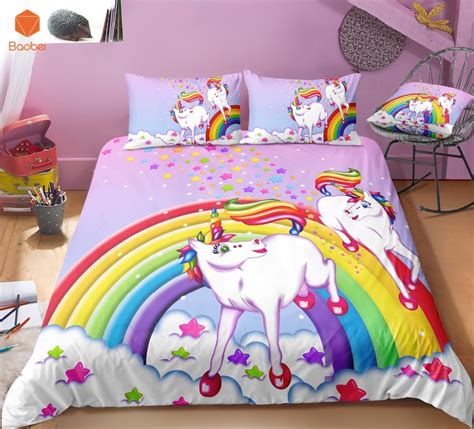 Juego de ropa de cama de unicornio arcoíris 3D funda de edredón de