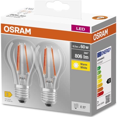 Комплект 2 крушки Led Osram Base Filament A60 E27 6 5w 60w 806