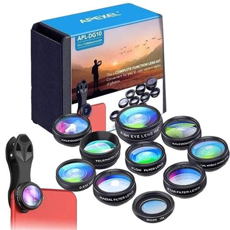 Kit Lentes Apexel Camera Smartphone 10x1 Fisheye Macro Wide Celular