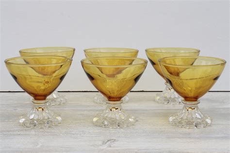 Bubble Foot Vintage Amber Glass Champagne Or Cocktail Glasses Anchor Hocking Boopie Pattern