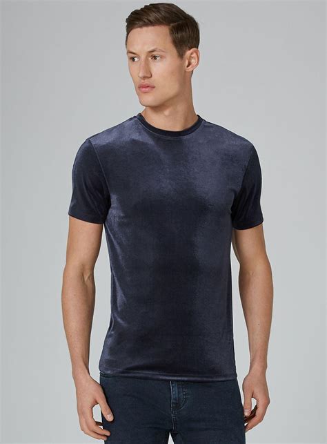 Lyst Topman Navy Velour Muscle T Shirt In Blue For Men