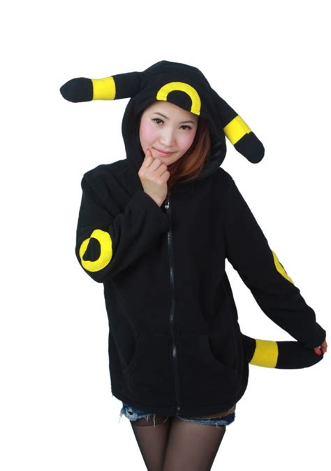 Poke Mon Shiny Umbreon Women Men Zip Hoodies With Ears Tails Cosplay Costume Cartoon Coat