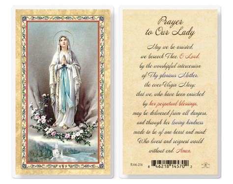 Our Lady Of Lourdes Prayer Cards Hot Gold Stamped Laminated Etsy