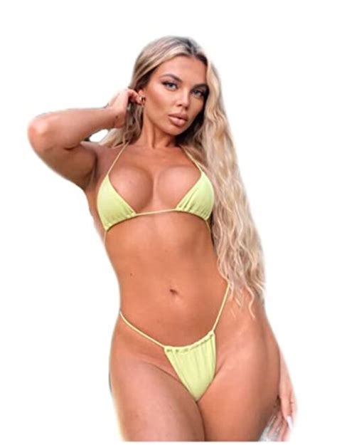 Buy TIC TOC Women Ribbed Knit Sexy Thong Micro Bikini Swimsuit Set Brazilian Bottom Halter Neck