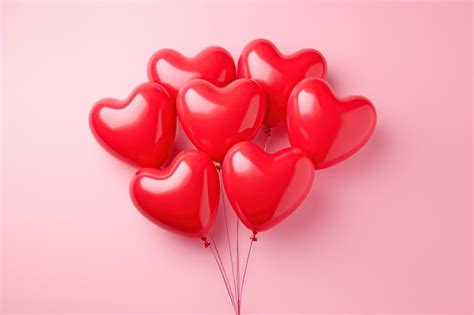 Globos rojos en forma de corazón sobre fondo rosa Foto Premium