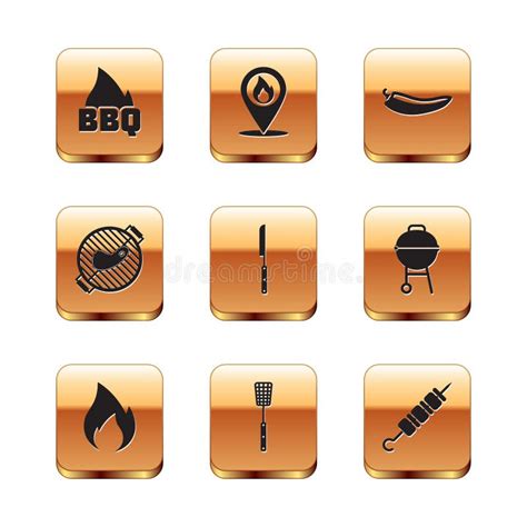 Set Barbecue Fire Flame Fire Spatula Knife Grill With Steak Hot Chili Pepper Pod Grilled