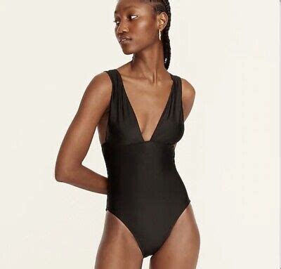 NWT J Crew Women S Plunge V Neck One Piece Swimsuit Black Size 22