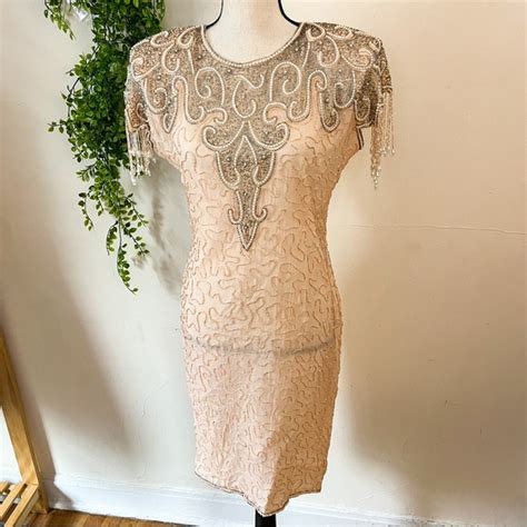 Vintage Dresses Vintage Lew Magram Peach Silk Beaded Cocktail Dress