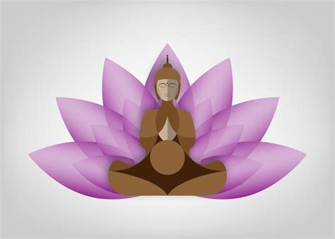 Sitting Buddha Over Lotus Flower Esoteric Vector Illustration Vintage