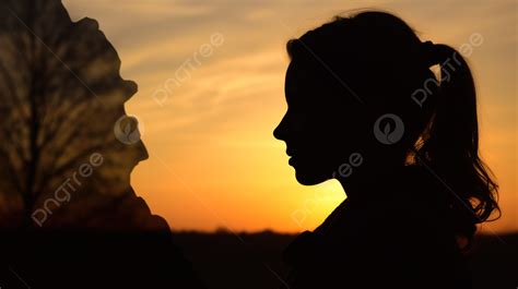 Fondo Retrato De Silueta De Una Mujer Mirando Y Sonriendo A Una Puesta