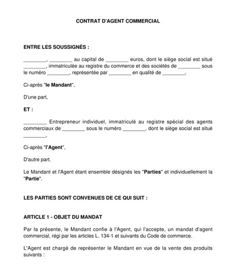 Contrat d Agent Commercial Modèle Word et PDF