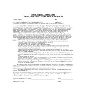 Fillable Online Patient Consent To Dental Implants Statement Fax Email