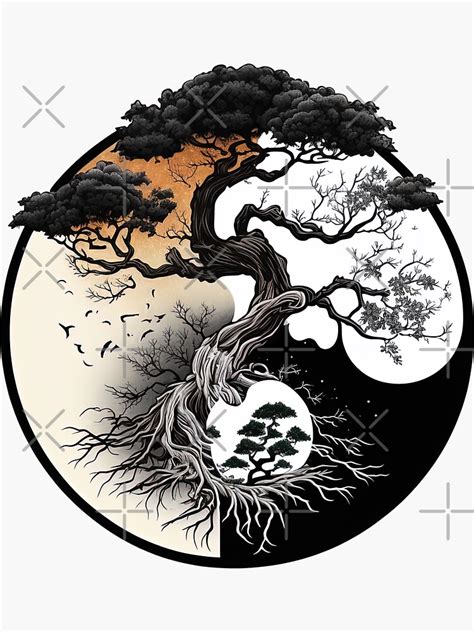 Yin And Yang Bonsai Tree Sticker For Sale By Ronincreator Redbubble