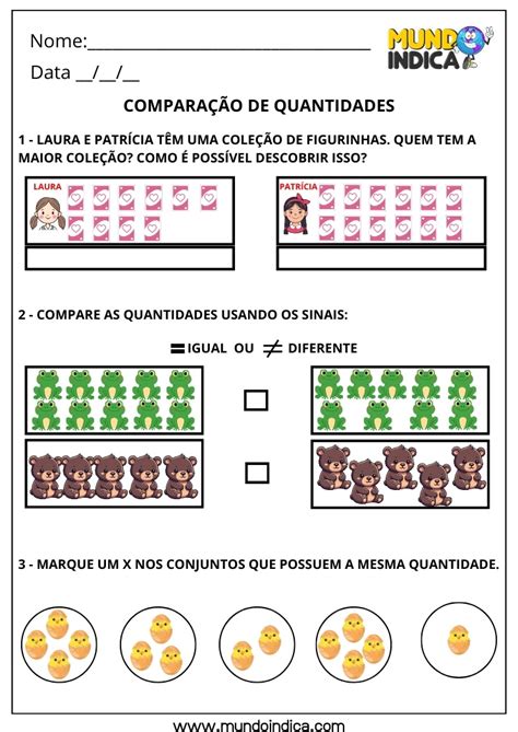Atividades De Comparação De Quantidades 1o Ano