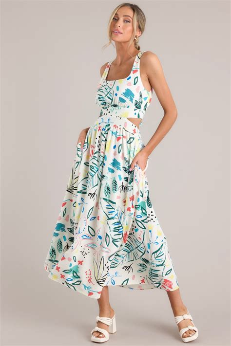 White Tropical Print Cut Out Maxi Dress All Dresses Red Dress