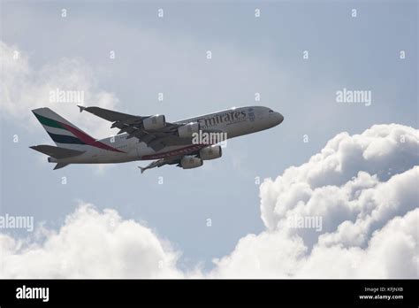 Emirates Airbus A380 just after take off Stock Photo - Alamy