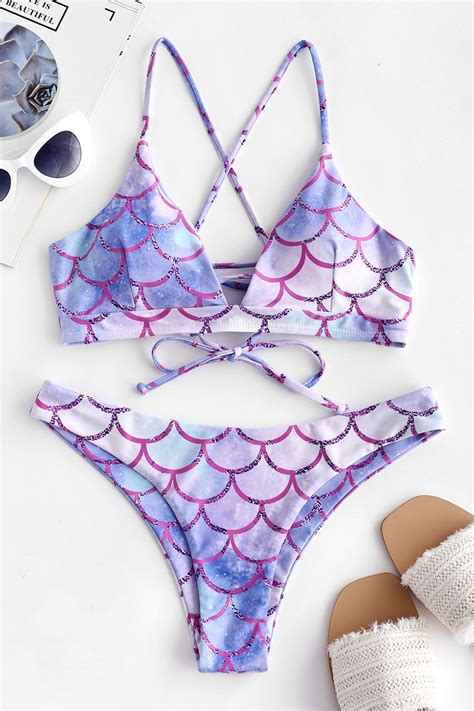 ZAFUL Mermaid Lace Up Padded Bikini Swimsuit Style Fashion Swimwear