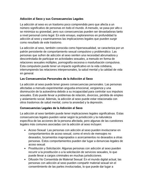 Adicción Al Sexo Y Sus Consecuencias Legales Pdf Trastorno Mental Sicología