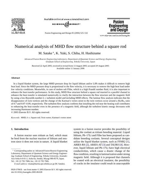 PDF Numerical Analysis Of MHD Flow Structure Behind A Square Rod