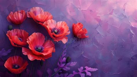 Anzac Day Tribute: Vibrant Red Poppy Flowers on Purple Background ...