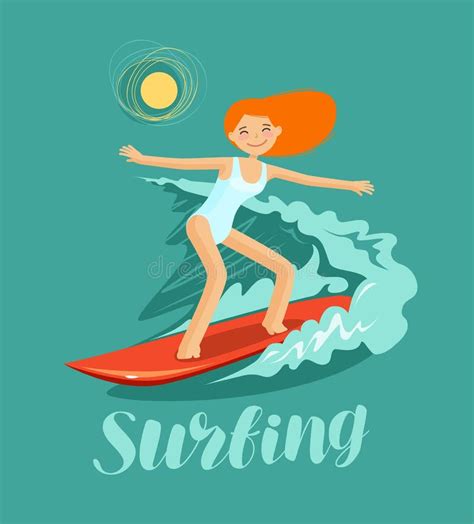 Muchacha Y Onda De La Persona Que Practica Surf Ejemplo Del Vector Que