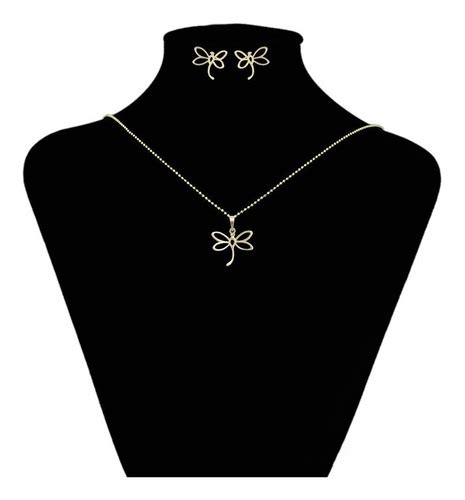 Fino Collar Y Aretes Lib Lula Oro K Lam Estuche Regalo Meses Sin