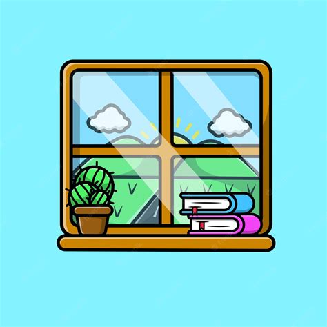 Vista De La Ventana Con La Ilustración Del Icono Del Vector De Dibujos