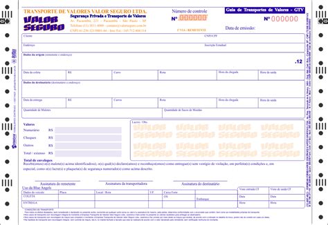 Gtv Guia Transporte De Valores Formidan Formul Rio Cont Nuo