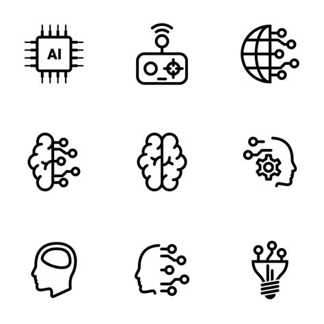 Set Of Simple Icons On A Theme Artificial Intellect Mind Technology