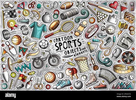 Vector doodle cartoon set of Sports theme objects and symbols Stock ...