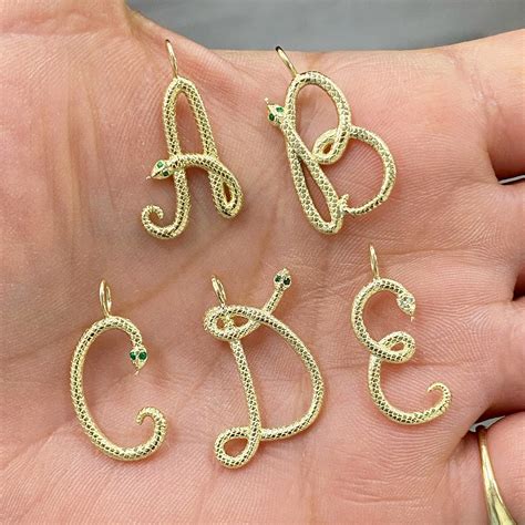 14k Gold Cursive Font Snake Initial Charm Pendant In 2022 Solid Gold