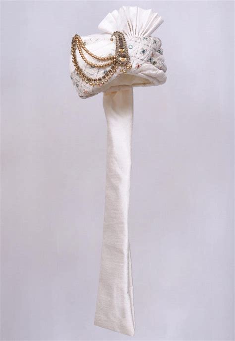 Buy Embroidered Dupion Silk Turban In Off White Online Mtx