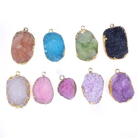 Druzy Piedras Forma Ovalada Colgante De Collar Chapado En Oro Reiki