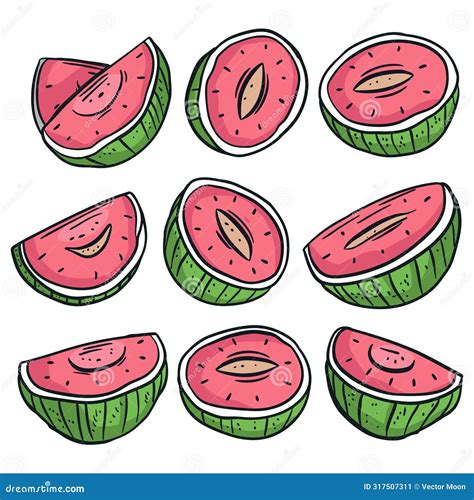 Handdrawn Watermelon Slices Vibrant Juicy Fruit Collection Cartoon